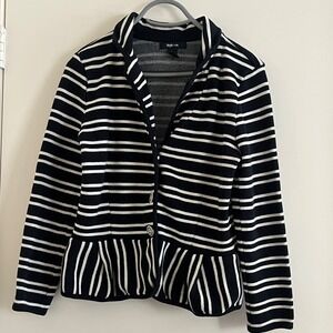 Style & Co Women Striped Knit Peplum Jacket Medium Cotton Preppy Nautical Yacht